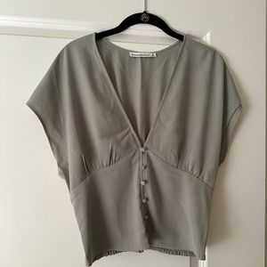 Olive green v neck/ button down blouse